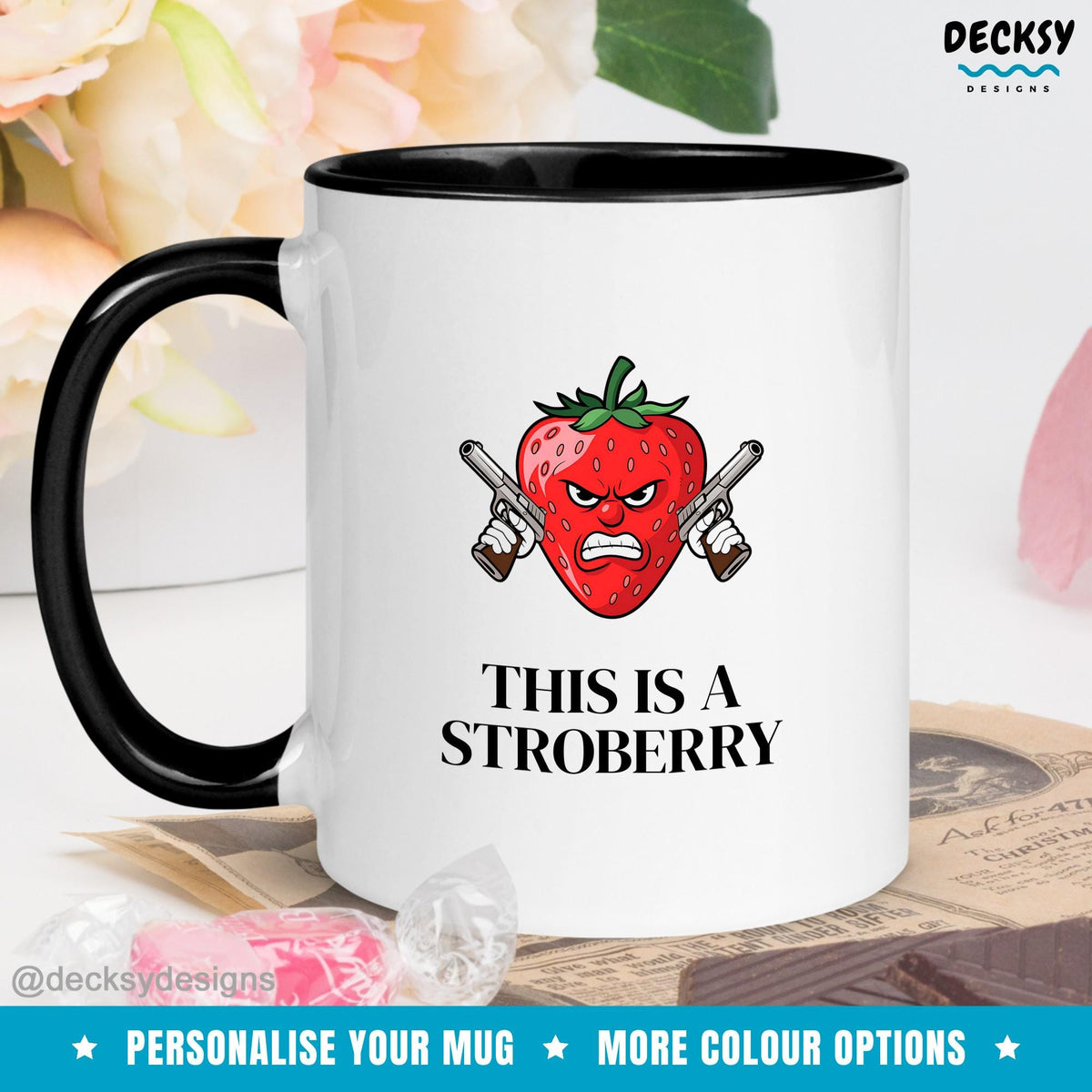 Funny Strawberry Mug, Custom Strawberry Cottagecore Mug, Kawaii Mug, Boho Fruit Mug, Personalised Strawberry Gift Idea, Strawberry Aesthetic Mugs by DecksyDesigns