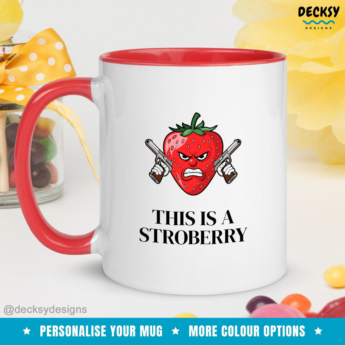 Funny Strawberry Mug, Custom Strawberry Cottagecore Mug, Kawaii Mug, Boho Fruit Mug, Personalised Strawberry Gift Idea, Strawberry Aesthetic Mugs by DecksyDesigns