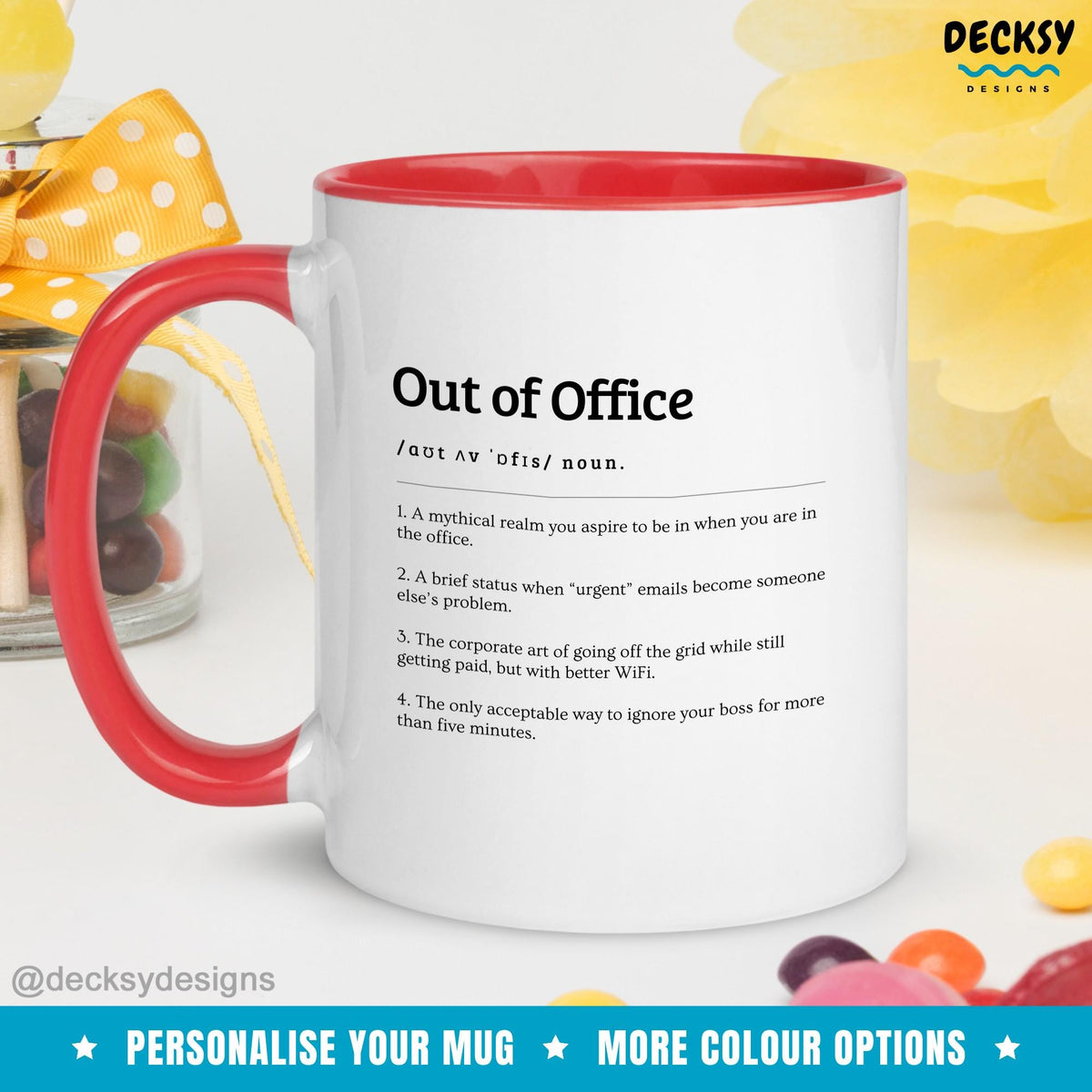 Out Of Office Mug, Funny Coworker Gift, Custom Colleague Birthday Mug, Personalized Boss Supervisor Manager Lead Staff Gift, Work Humour Mug Mugs by DecksyDesigns