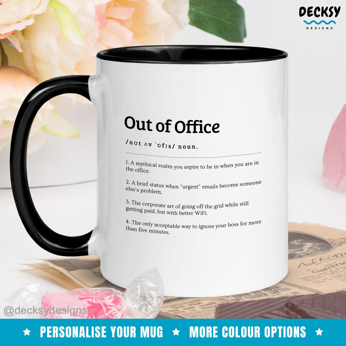 Out Of Office Mug, Funny Coworker Gift, Custom Colleague Birthday Mug, Personalized Boss Supervisor Manager Lead Staff Gift, Work Humour Mug Mugs by DecksyDesigns