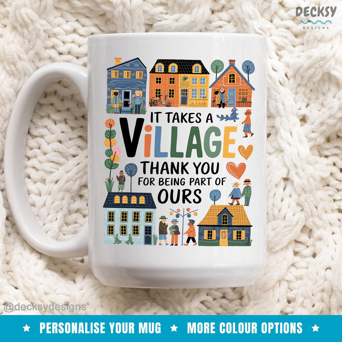 It Takes A Village, Nanny Thank You Mug, Baby Shower Gift, First Time Mum Friend Babysitter Teacher Volunteer Grandparents Appreciation Gift Mugs by DecksyDesigns