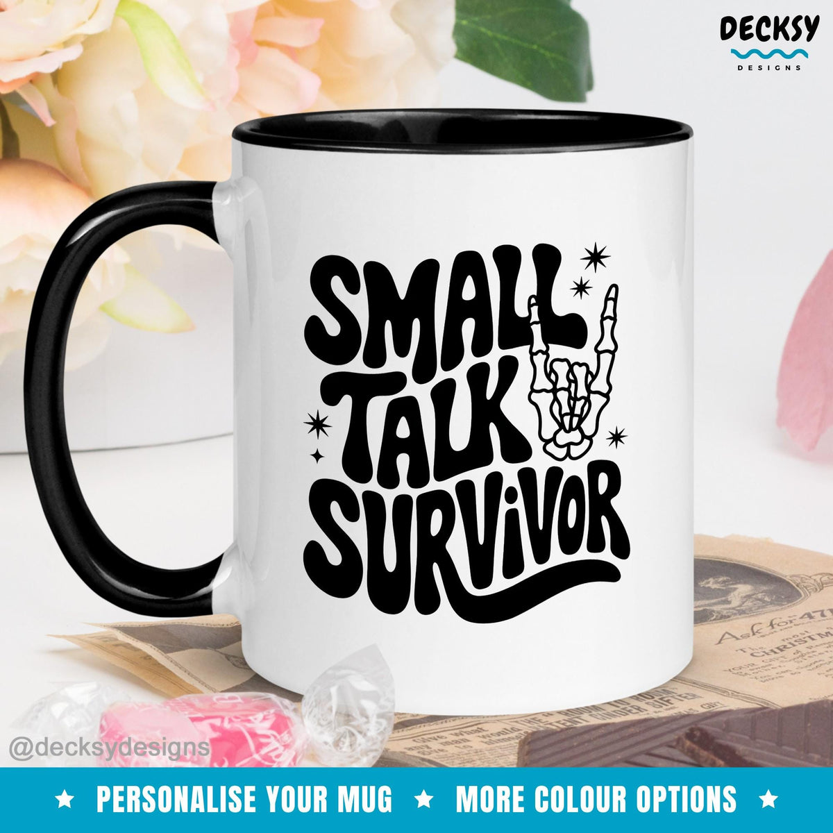 Small Talk Survivor Office Mug, Custom Coworker Birthday Gift, Friend Funny Mug, Work Appropriate Mug, Employee Gift, Introverted Partner Mugs by DecksyDesigns