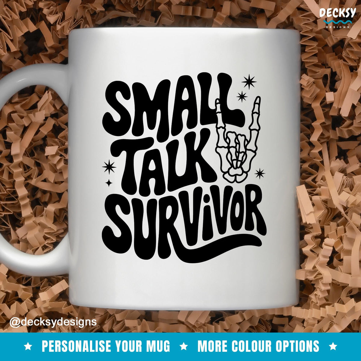 Small Talk Survivor Office Mug, Custom Coworker Birthday Gift, Friend Funny Mug, Work Appropriate Mug, Employee Gift, Introverted Partner Mugs by DecksyDesigns