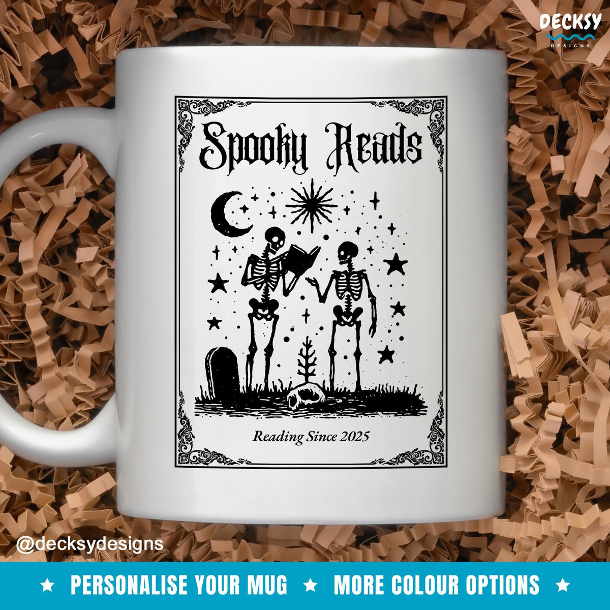 Spooky Reads Ghost Library Coffee Mug - Custom Book Lover Gift Mugs by DecksyDesigns