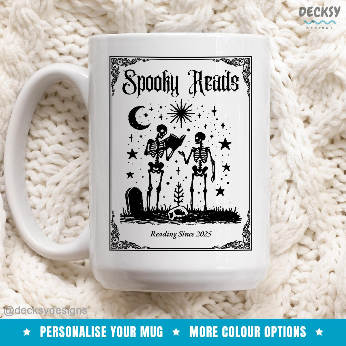 Spooky Reads Ghost Library Coffee Mug - Custom Book Lover Gift Mugs by DecksyDesigns