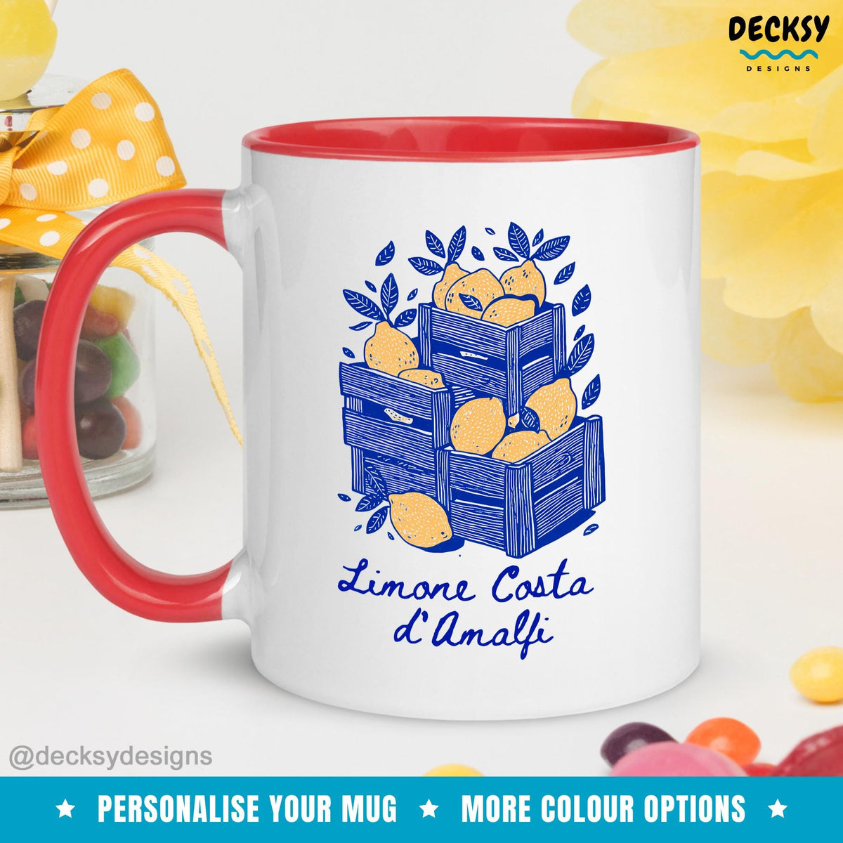 Personalized Amalfi Lemon Mug: Italian Positano Decor, Custom Tea Gift Mugs by DecksyDesigns