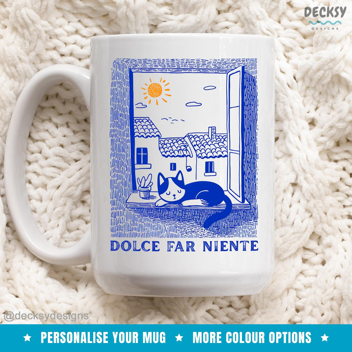 Slow Living Mug, Il Dolce Far Niente Mug, Custom Self Care Coffee Mug, Personalized Cat Gift, Italian Mindfulness Quote, Cozy Mug Aesthetic Mugs by DecksyDesigns