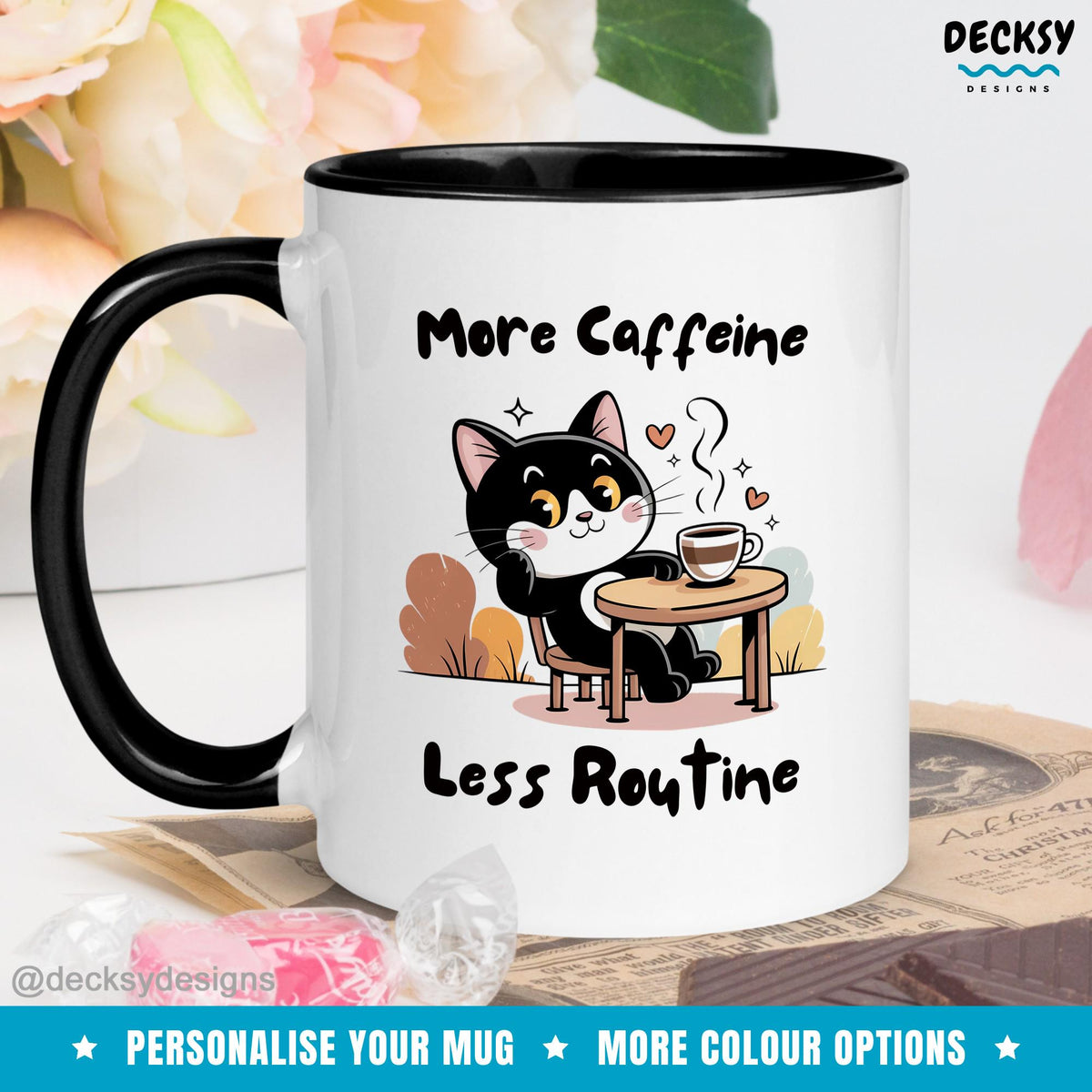 Funny Cat Lover Coffee Mug: Custom Work From Home Gift Mugs by DecksyDesigns
