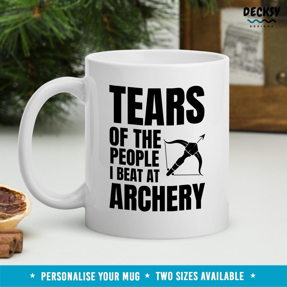 Archery Mug, Personalised Gift For Archer, Bow And Arrow Mug, Gift For Son, Archery Coach Gift, Sports Enthusiast Cup, Bow Hunting Mug Mugs by DecksyDesigns
