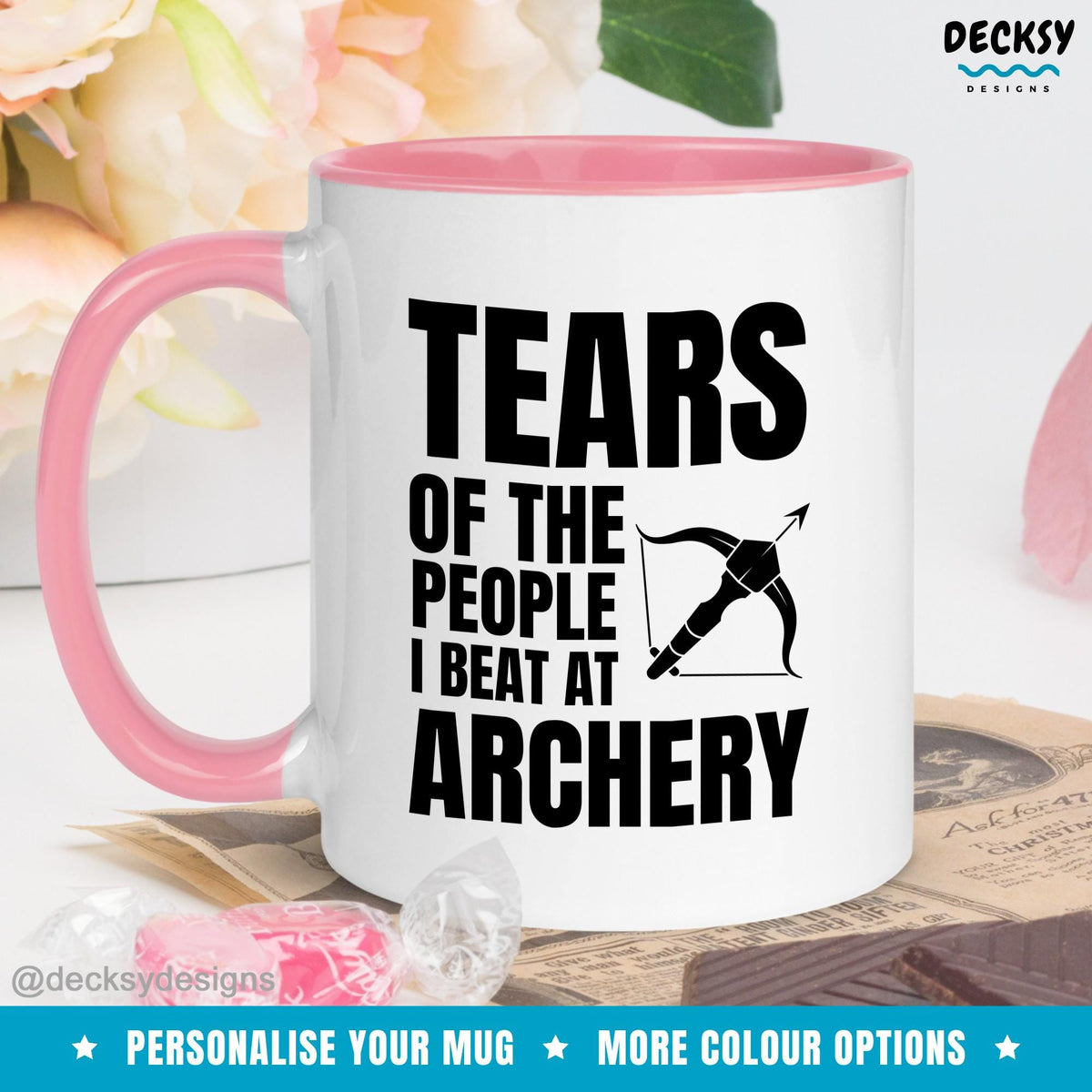 Archery Mug, Personalised Gift For Archer, Bow And Arrow Mug, Gift For Son, Archery Coach Gift, Sports Enthusiast Cup, Bow Hunting Mug Mugs by DecksyDesigns