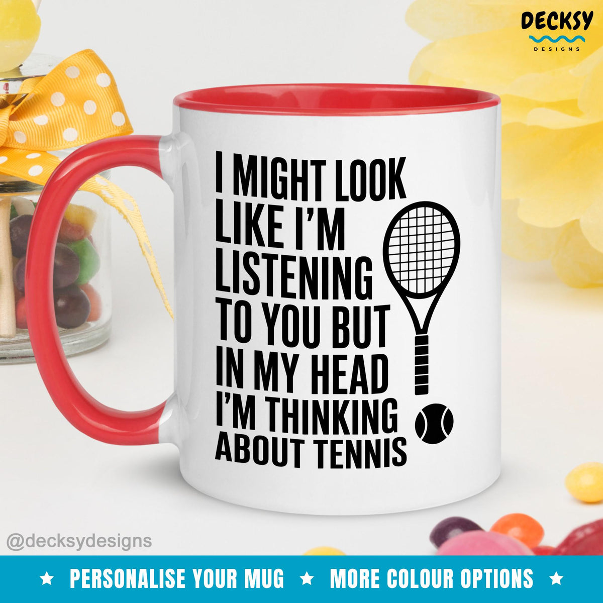 Tennis Player Mug, Personalised Tennis Gift Mugs by DecksyDesigns