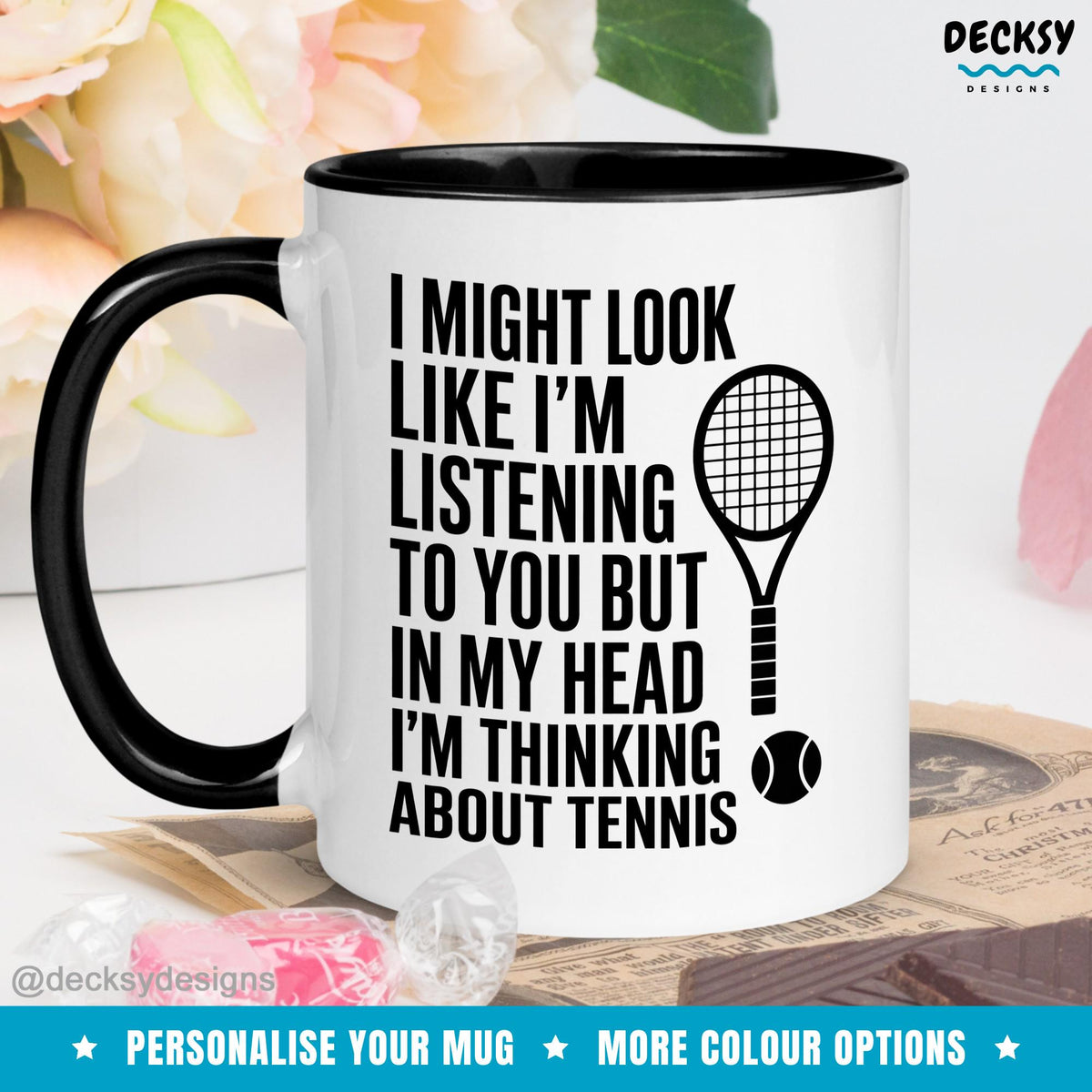 Tennis Player Mug, Personalised Tennis Gift Mugs by DecksyDesigns