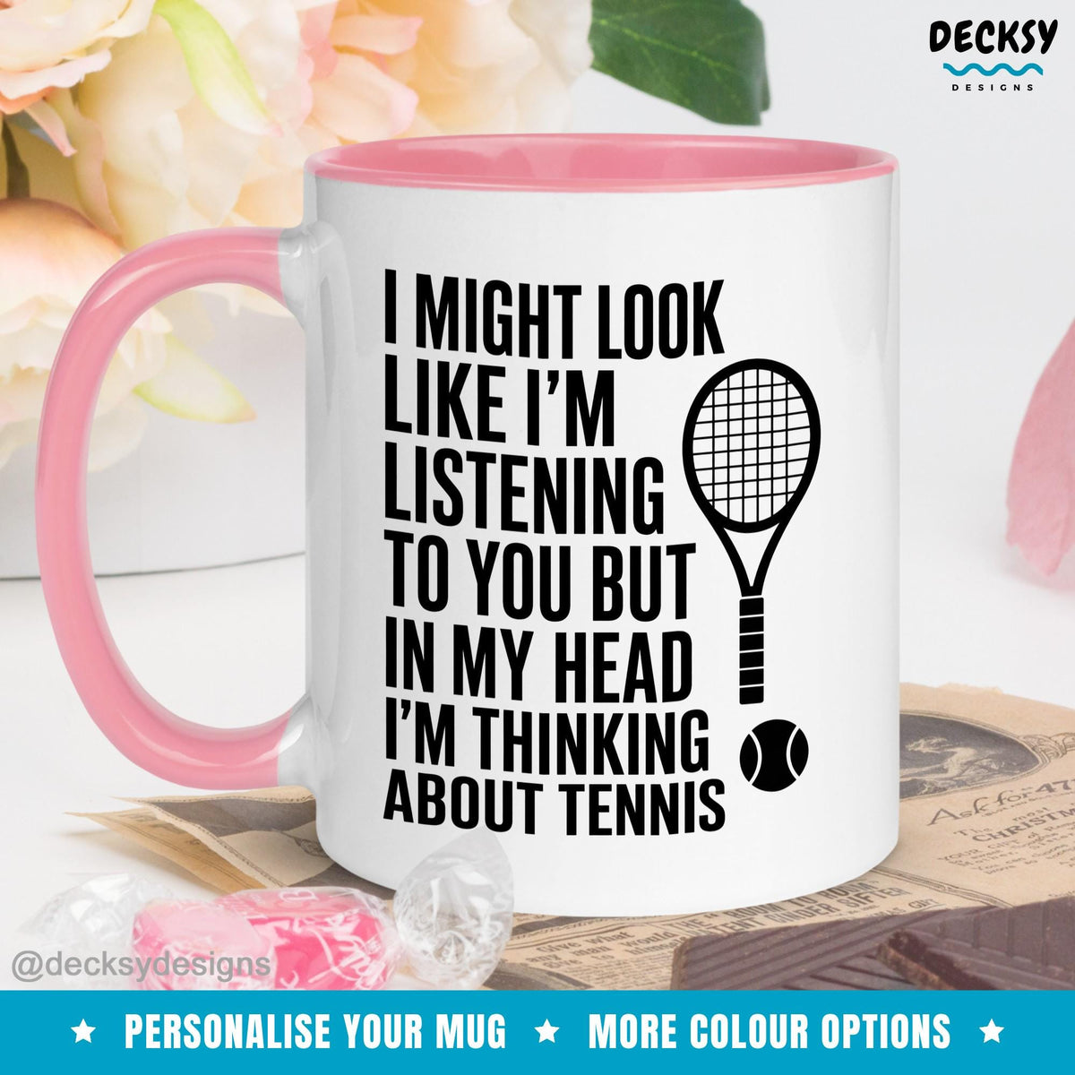 Tennis Player Mug, Personalised Tennis Gift Mugs by DecksyDesigns
