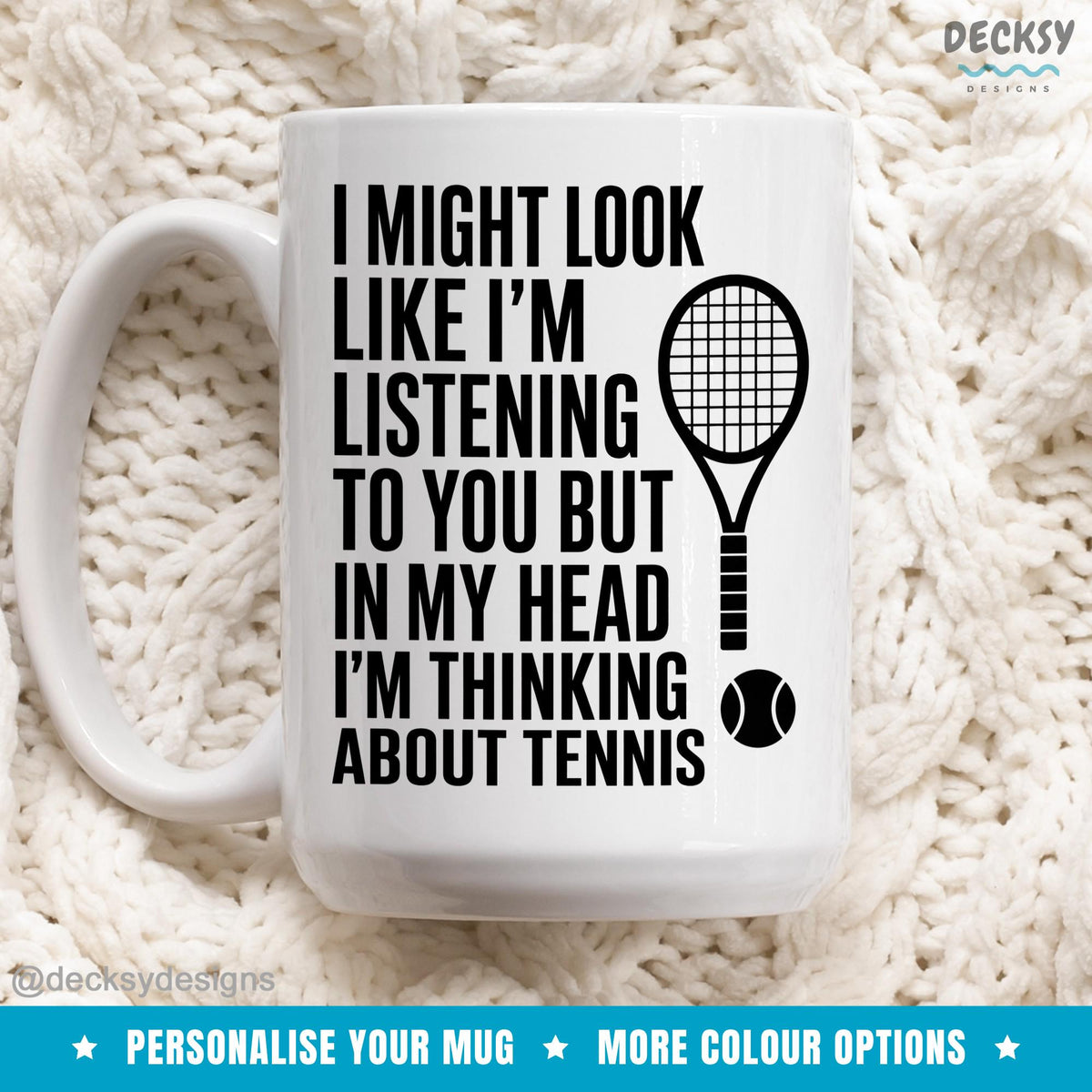 Tennis Player Mug, Personalised Tennis Gift Mugs by DecksyDesigns