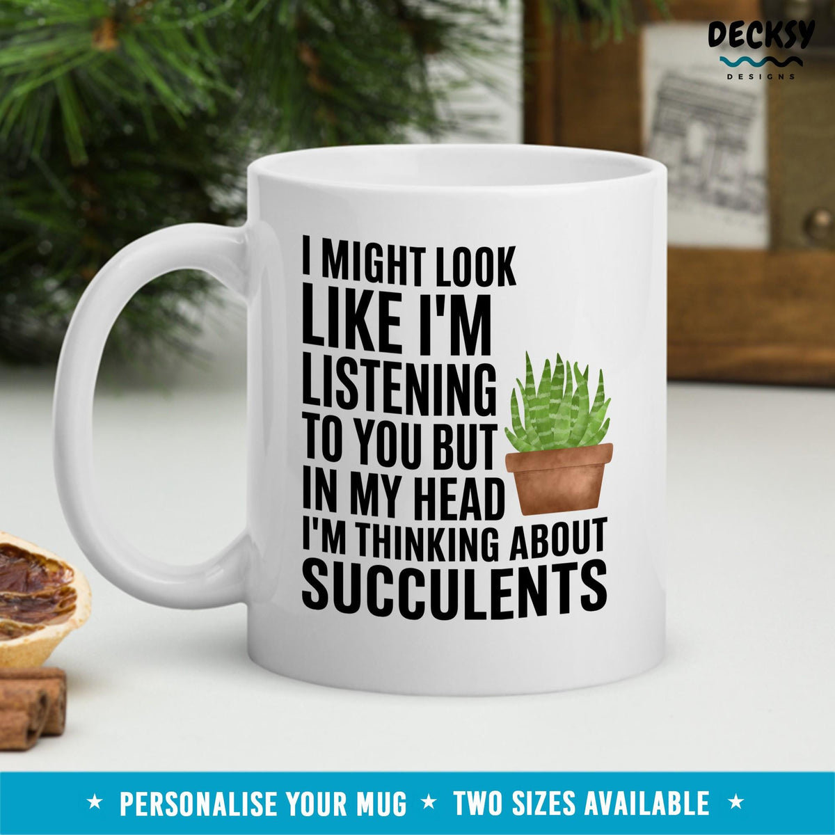 Succulent Lover Mug, Custom Plant Mom Gift, Gardening Dad Mug Mugs by DecksyDesigns