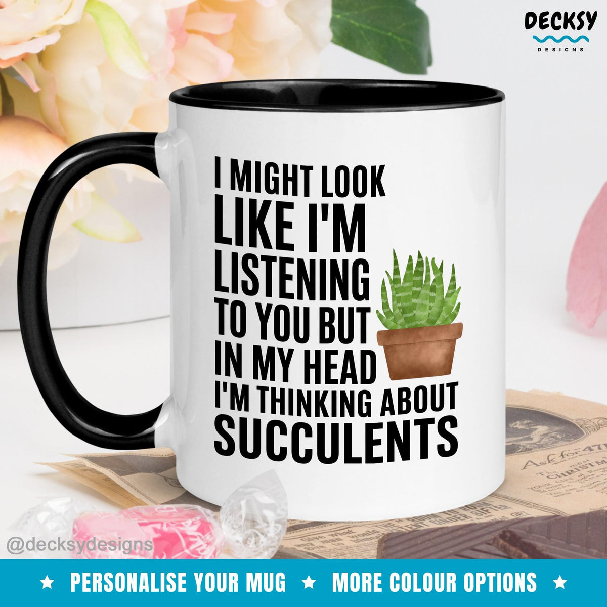 Succulent Lover Mug, Custom Plant Mom Gift, Gardening Dad Mug Mugs by DecksyDesigns