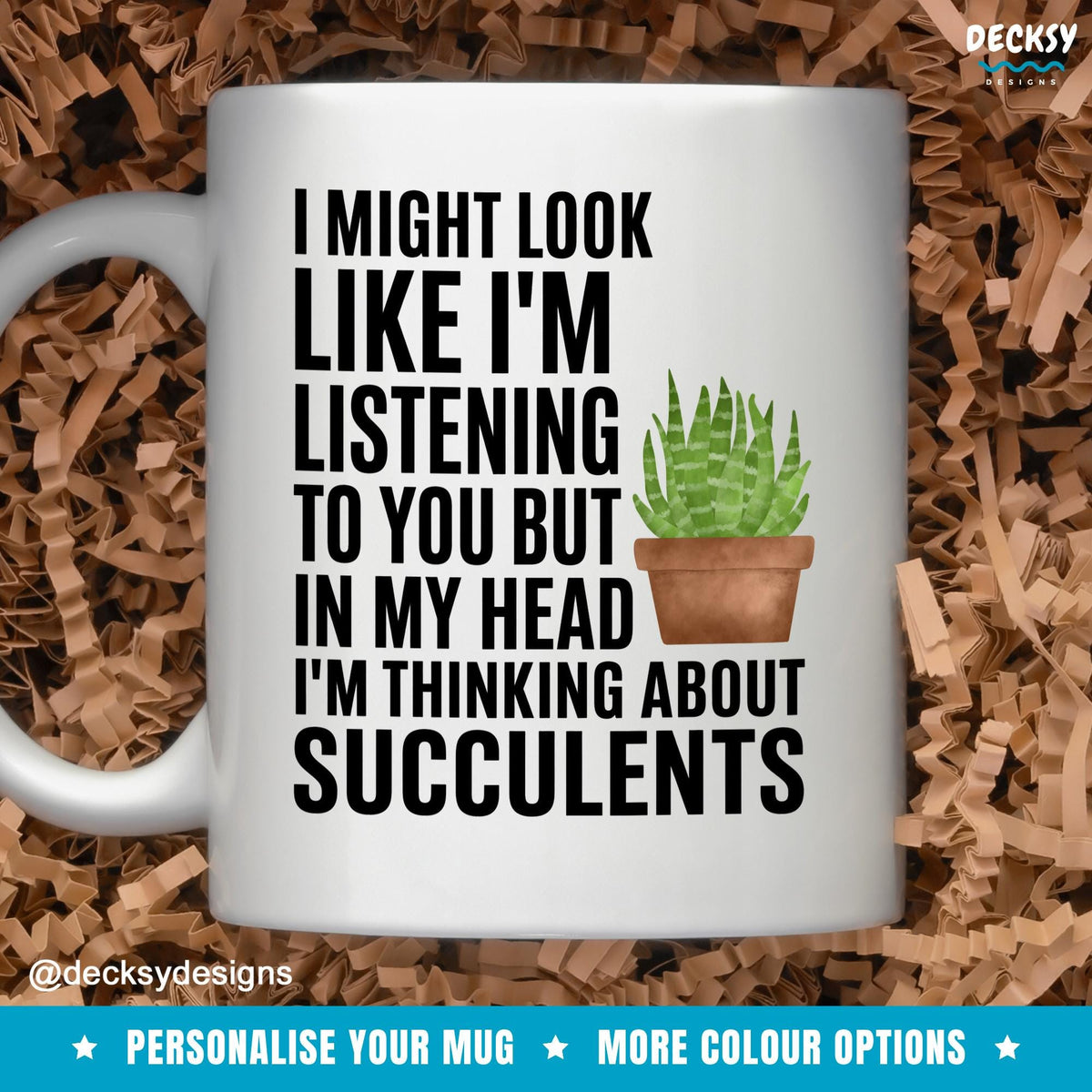 Succulent Lover Mug, Custom Plant Mom Gift, Gardening Dad Mug Mugs by DecksyDesigns