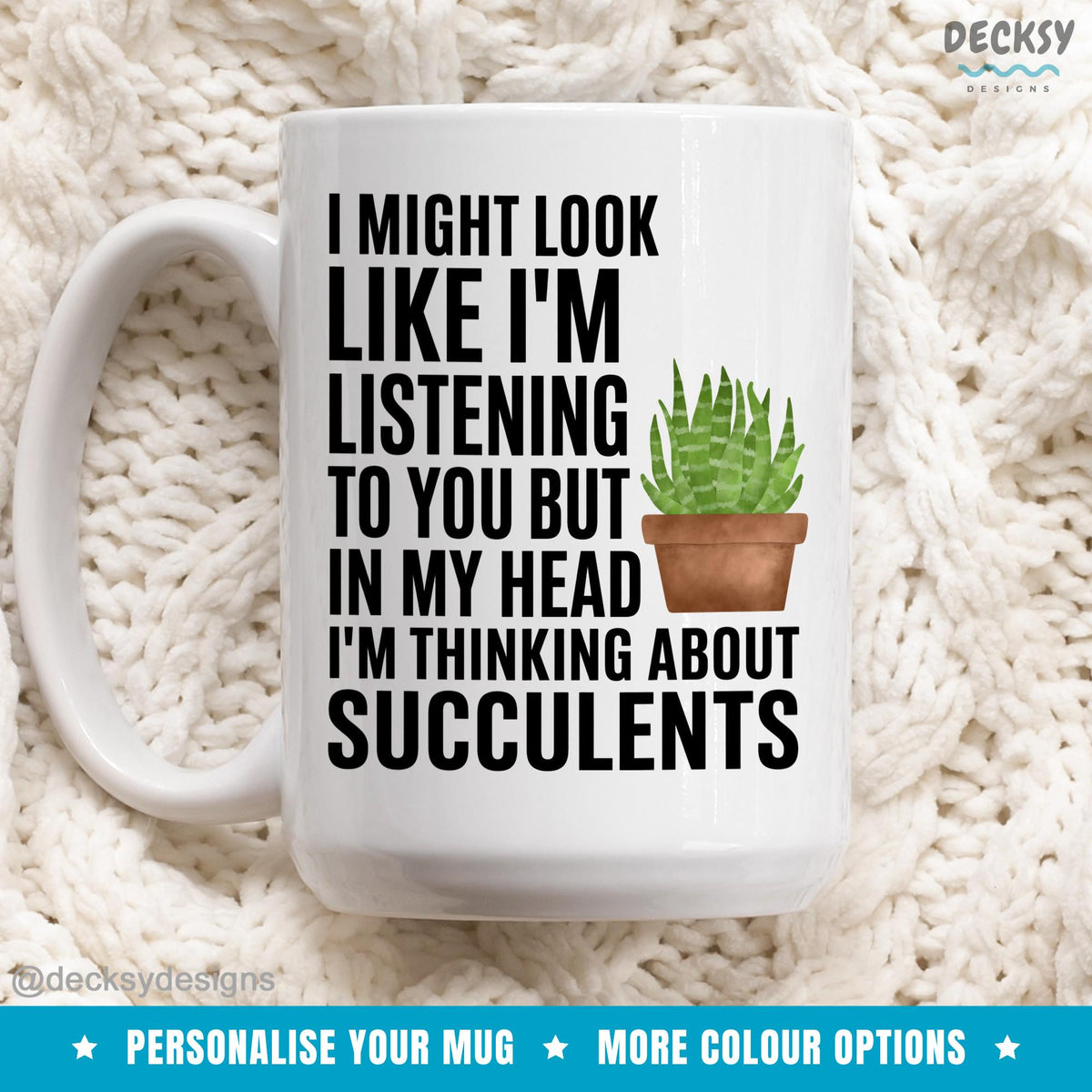 Succulent Lover Mug, Custom Plant Mom Gift, Gardening Dad Mug Mugs by DecksyDesigns