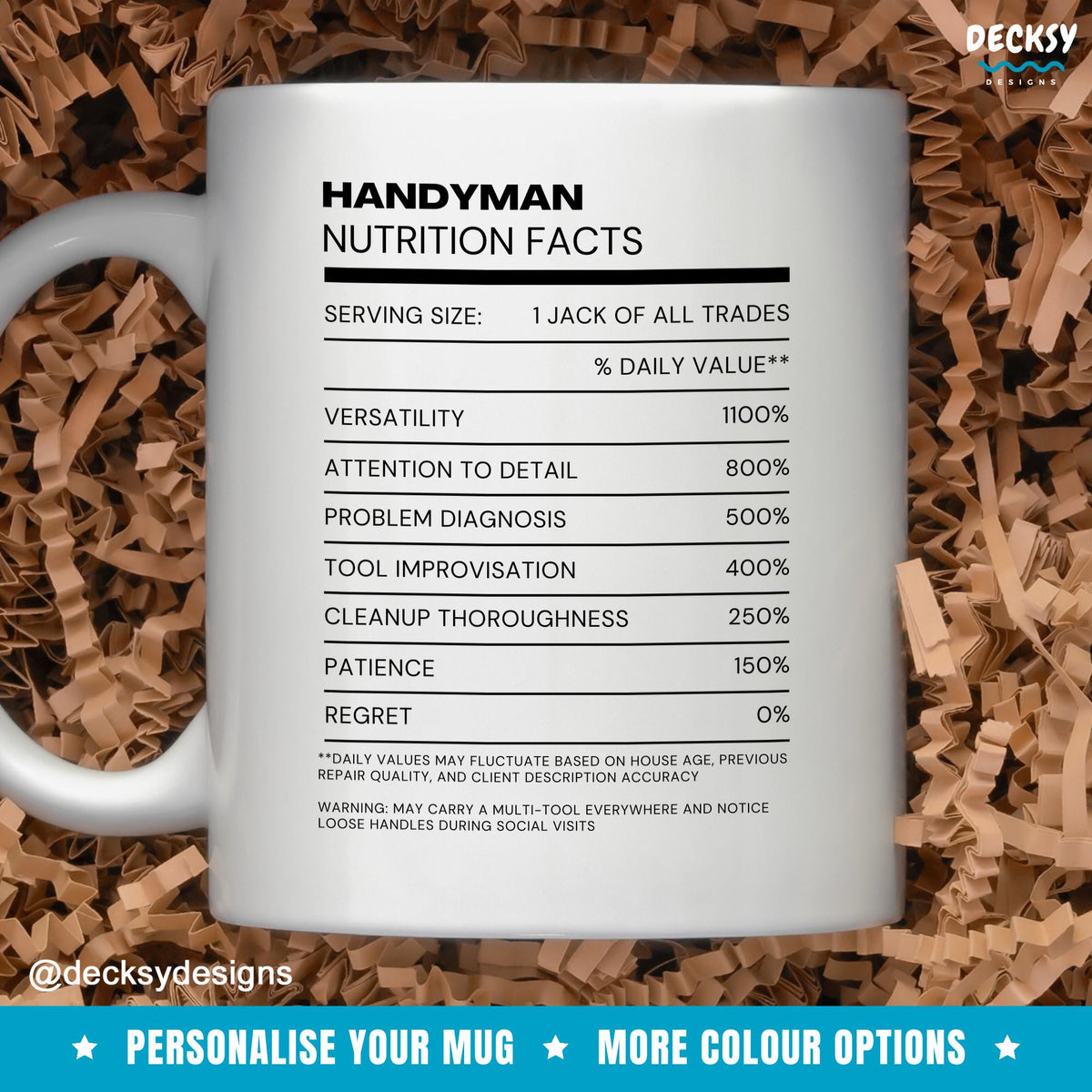Handyman Gift Mug, Custom Tradie Coffee Cup Mugs by DecksyDesigns