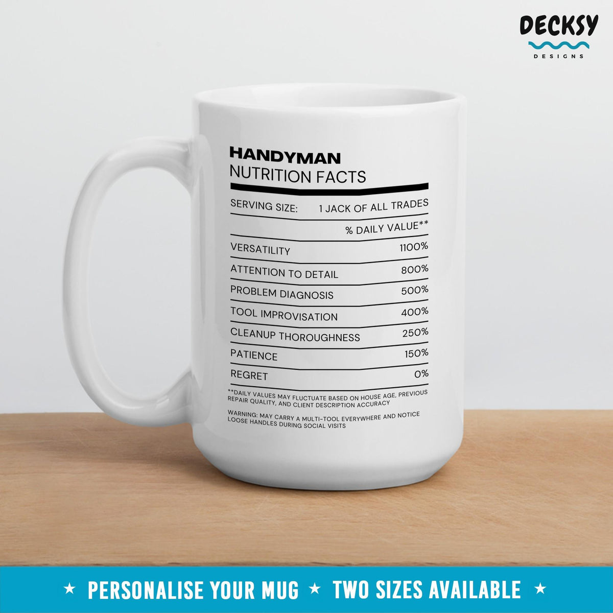 Handyman Gift Mug, Custom Tradie Coffee Cup Mugs by DecksyDesigns