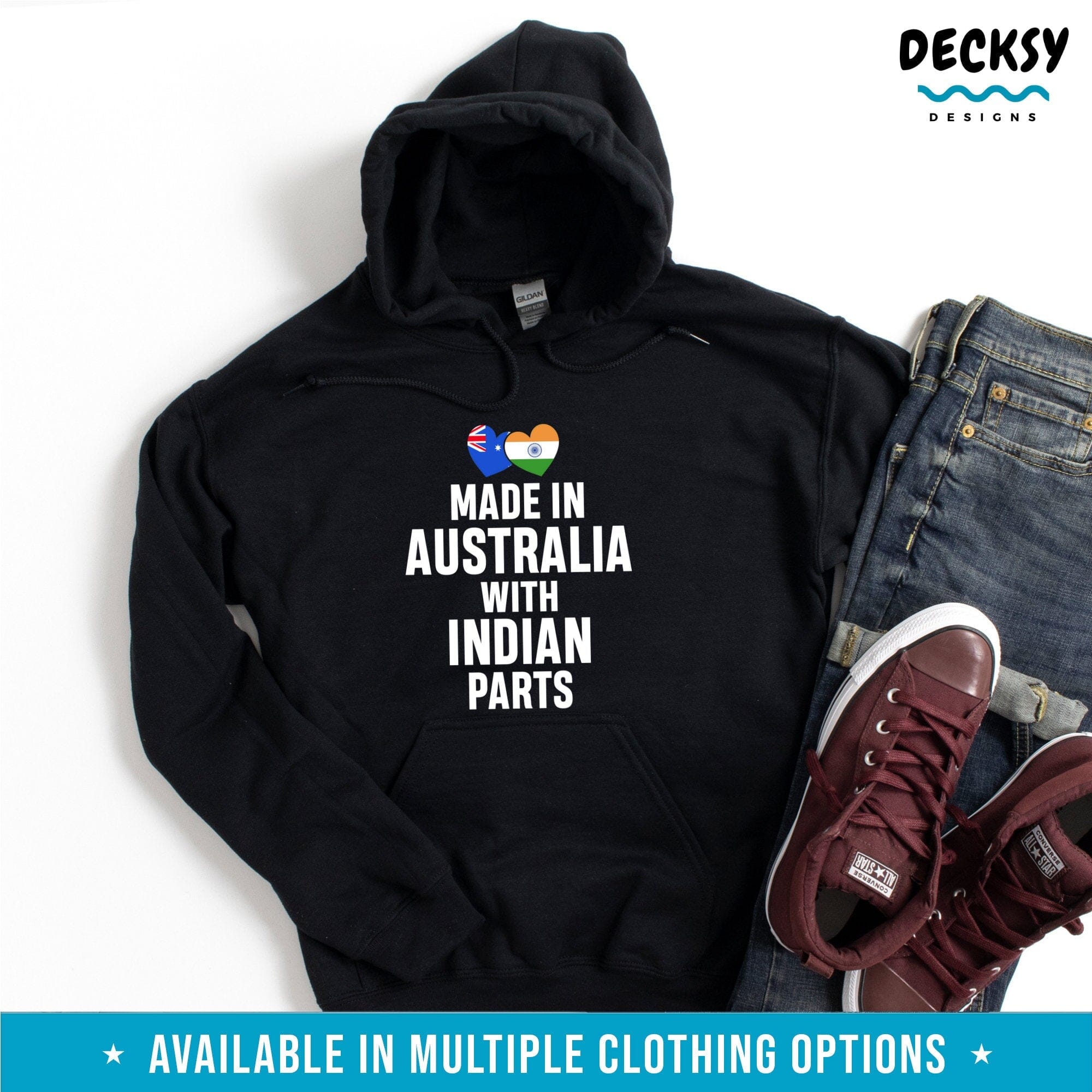 Indian Australian Shirt, Birthday Gift for Immigrant-Clothing:Gender-Neutral Adult Clothing:Tops & Tees:T-shirts:Graphic Tees-DecksyDesigns