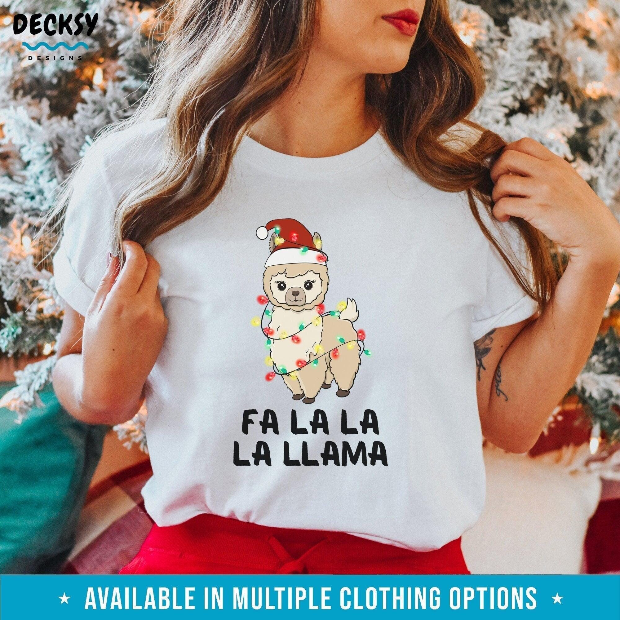 Llama Christmas Shirt, Cute Farm Animal Gift-Clothing:Gender-Neutral Adult Clothing:Tops & Tees:T-shirts:Graphic Tees-DecksyDesigns