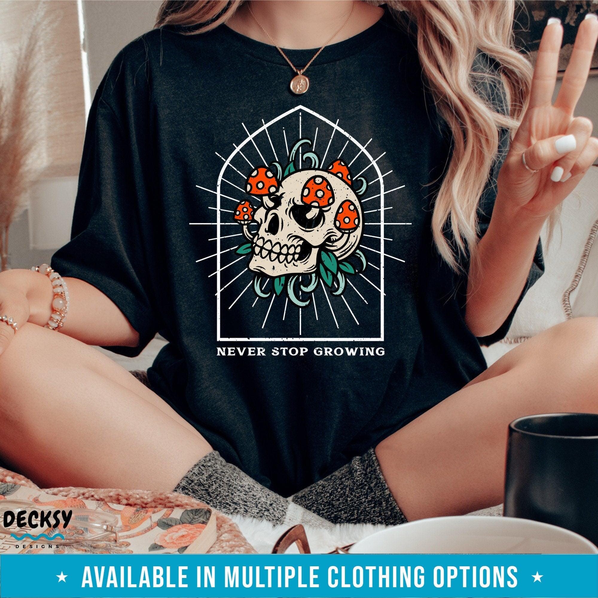 Mushroom Skull Sweatshirt, Aesthetic Gift-Clothing:Gender-Neutral Adult Clothing:Tops & Tees:T-shirts:Graphic Tees-DecksyDesigns