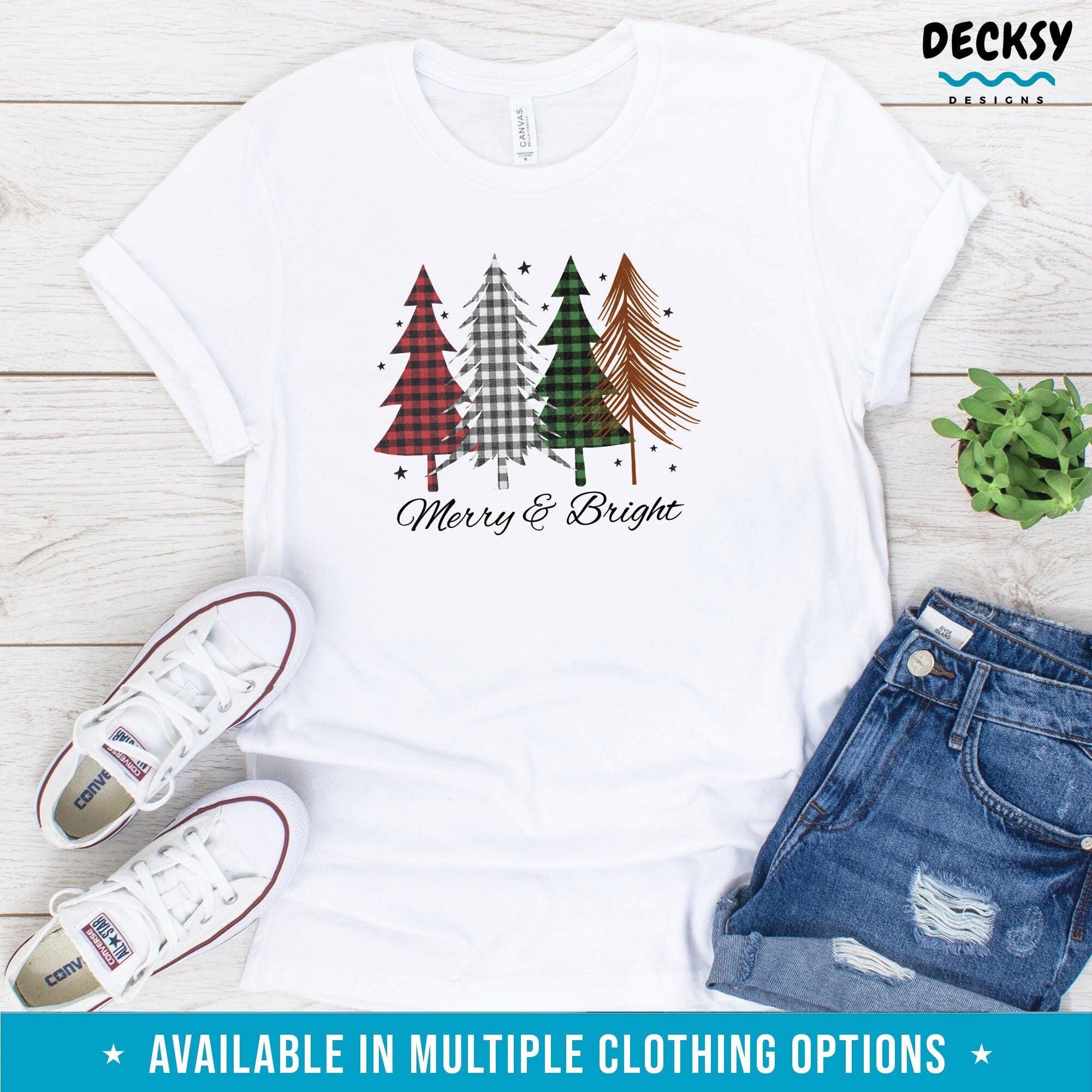 Plaid Christmas Trees Shirt, Merry And Bright Gift-Clothing:Gender-Neutral Adult Clothing:Tops & Tees:T-shirts:Graphic Tees-DecksyDesigns