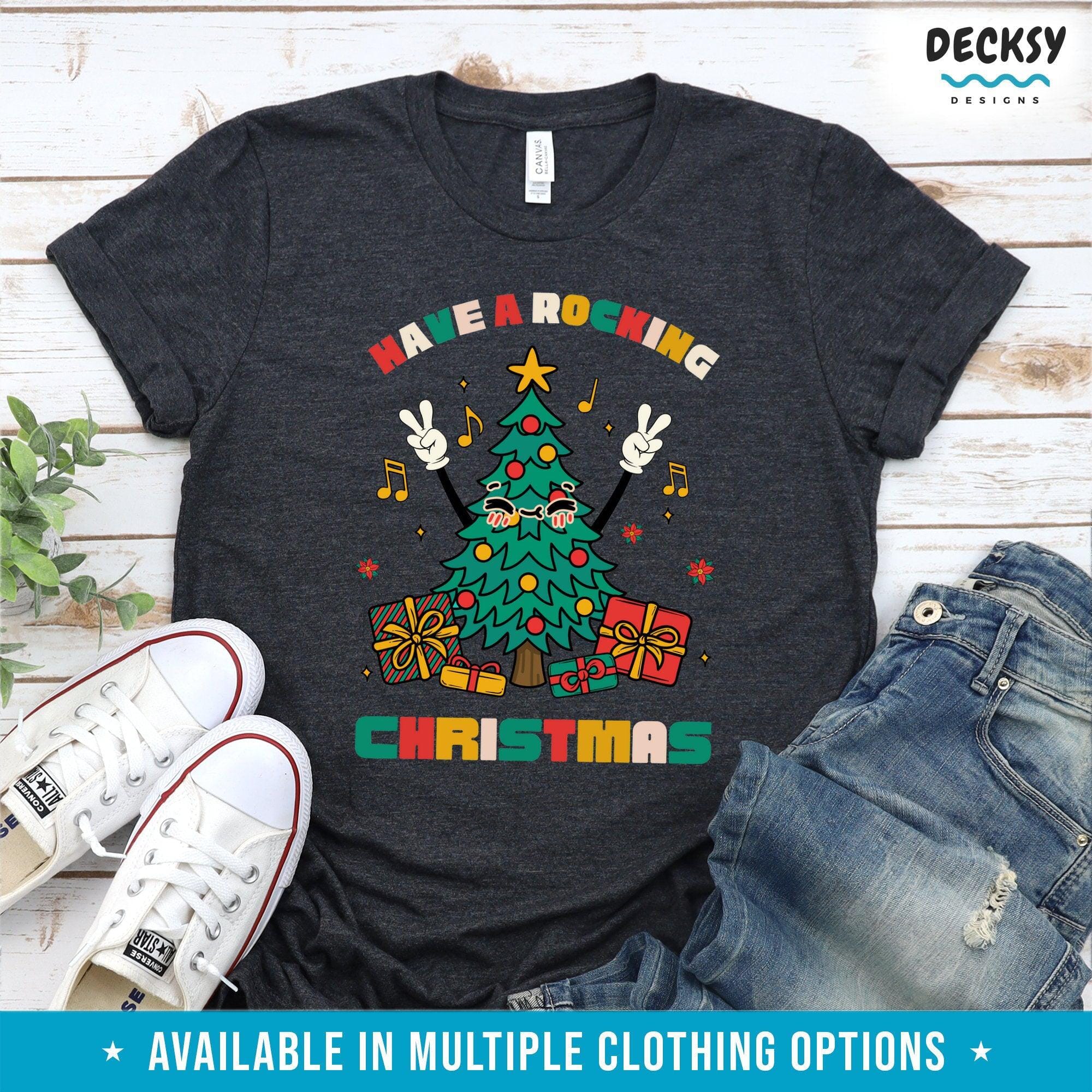 Rocking Christmas Tree Shirt, Music Lover Gift-Clothing:Gender-Neutral Adult Clothing:Tops & Tees:T-shirts:Graphic Tees-DecksyDesigns