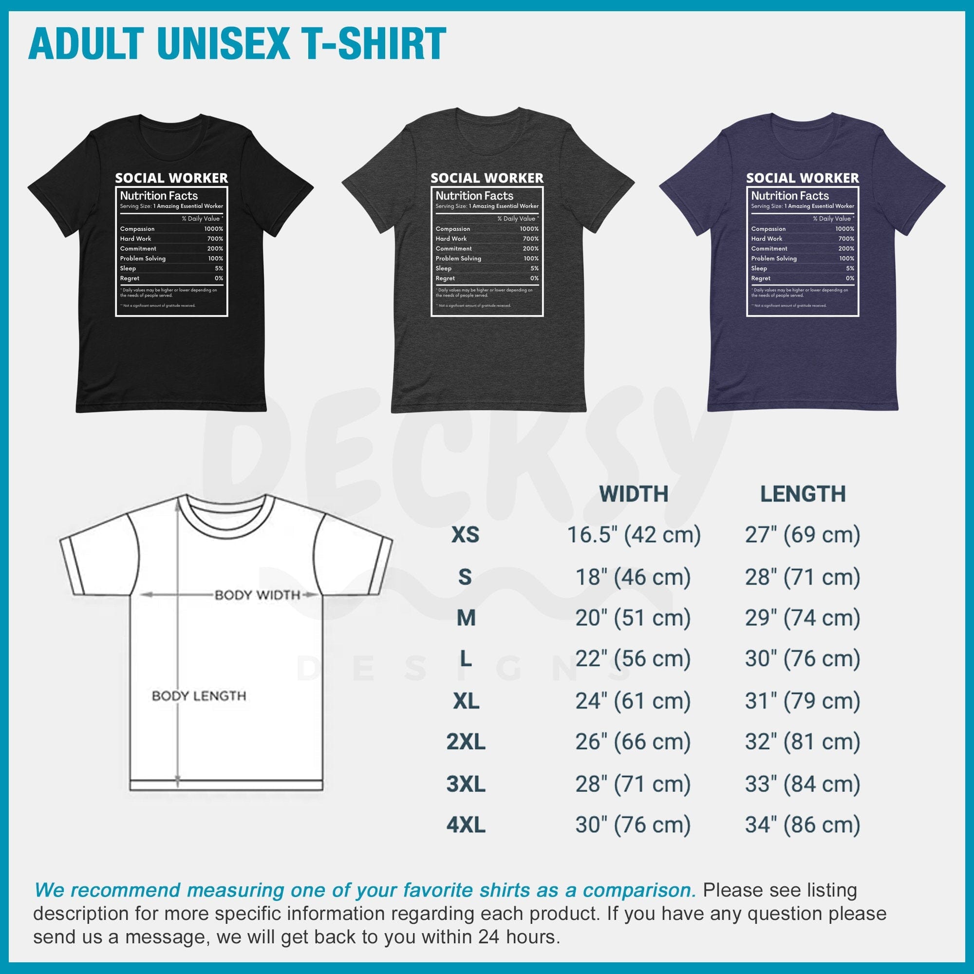 Social Worker Tshirt, Nutritional Facts Gift-Clothing:Gender-Neutral Adult Clothing:Tops & Tees:T-shirts:Graphic Tees-DecksyDesigns