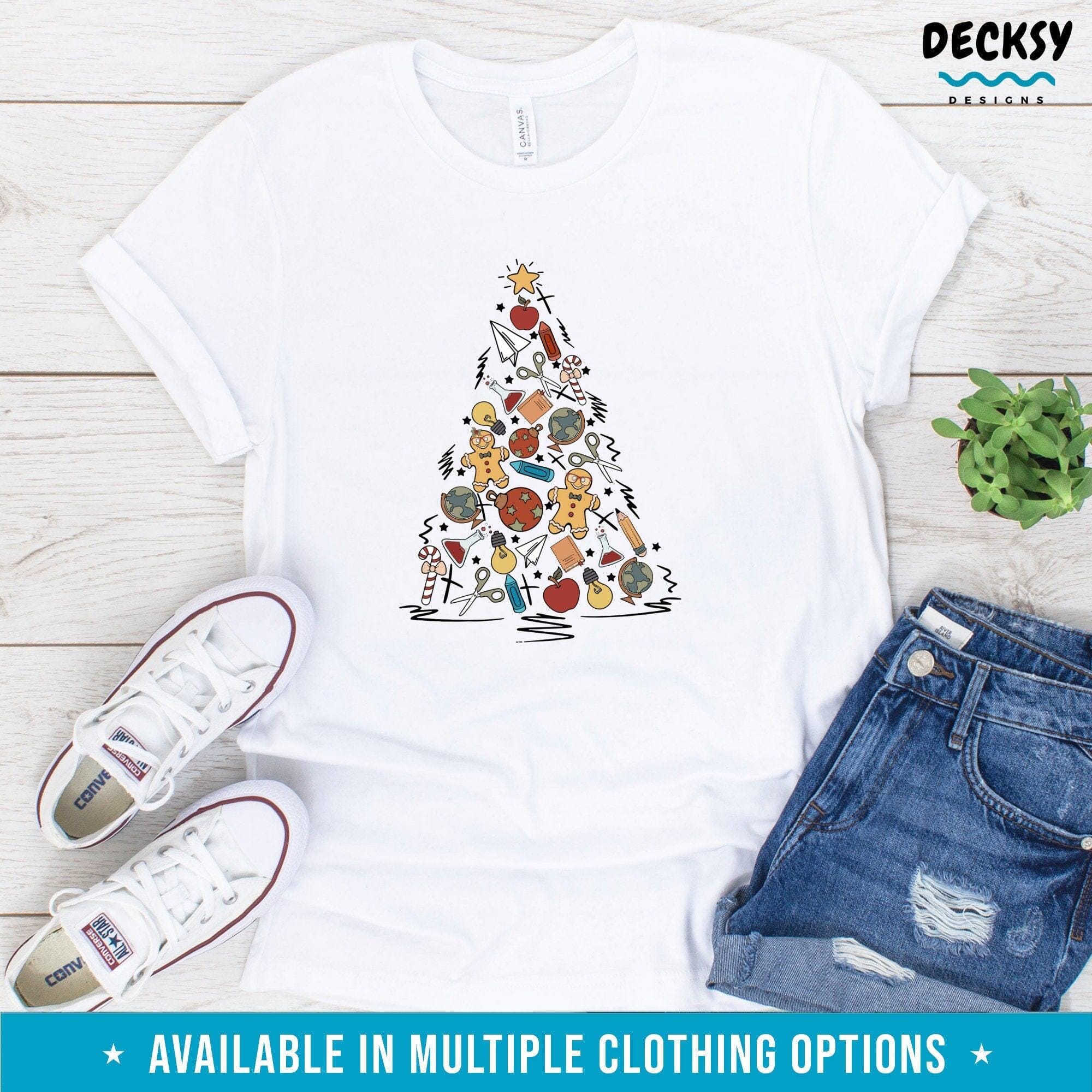 Teacher Christmas Tree Shirt, Gift for School Teacher-Clothing:Gender-Neutral Adult Clothing:Tops & Tees:T-shirts:Graphic Tees-DecksyDesigns