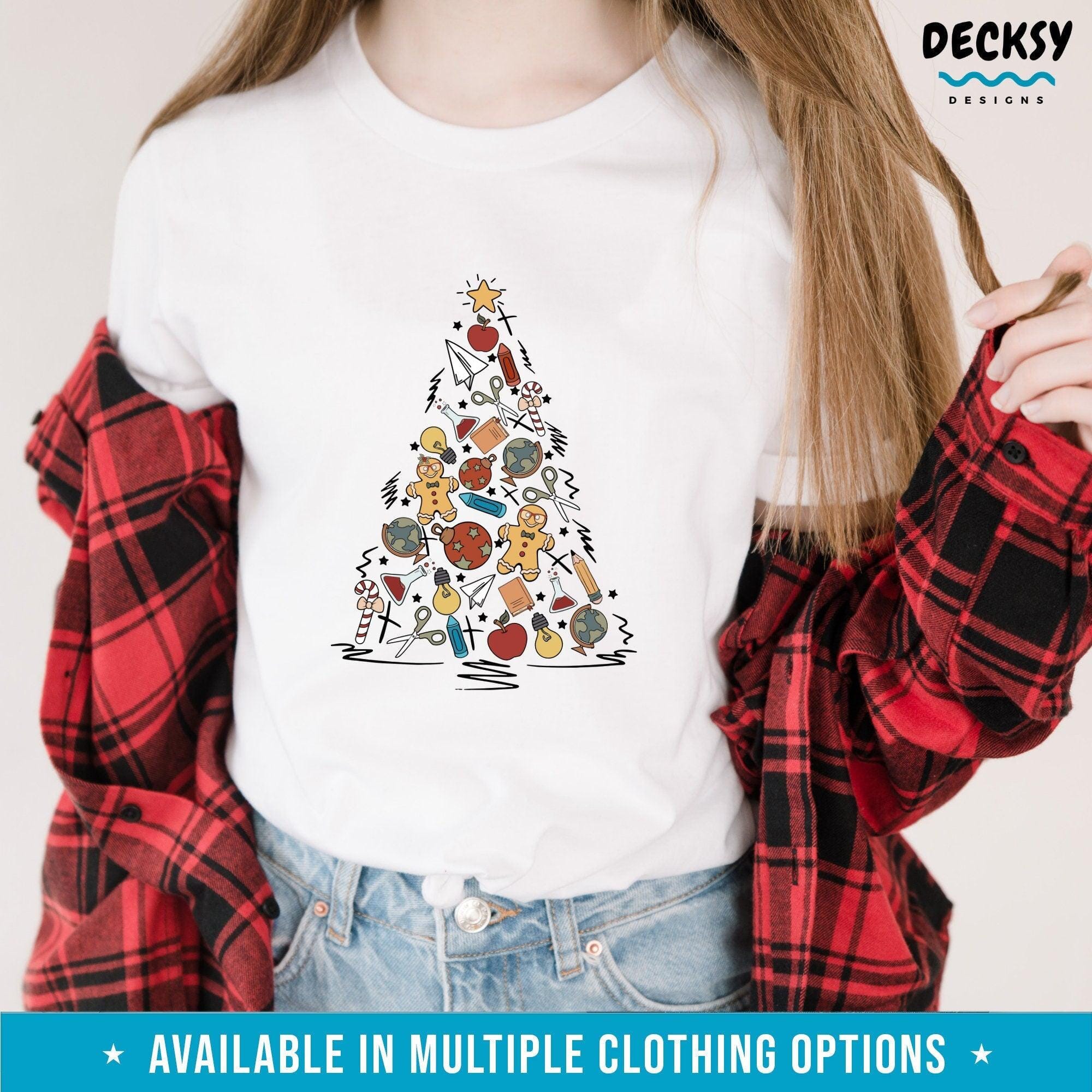 Teacher Christmas Tree Shirt, Gift for School Teacher-Clothing:Gender-Neutral Adult Clothing:Tops & Tees:T-shirts:Graphic Tees-DecksyDesigns