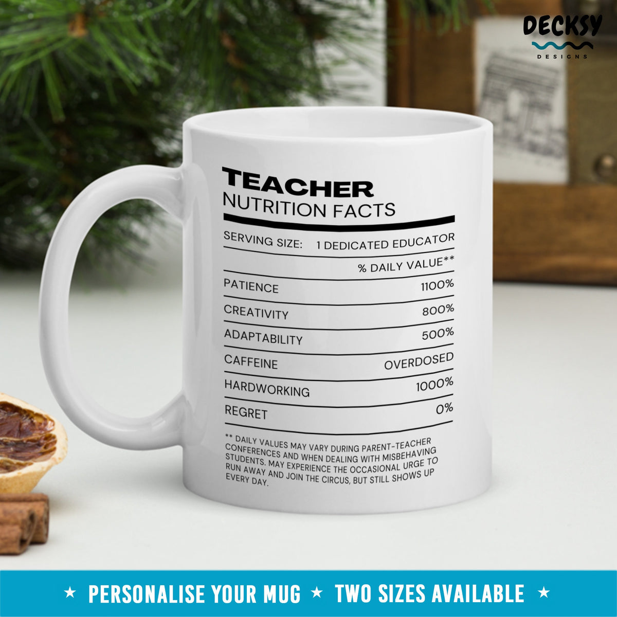 Teacher Nutrition Facts Mug, Custom Gift For Teacher, End Of Term Gift For Educator, Teacher Appreciation Cup, New Teaching Assistant Gift Mugs by DecksyDesigns